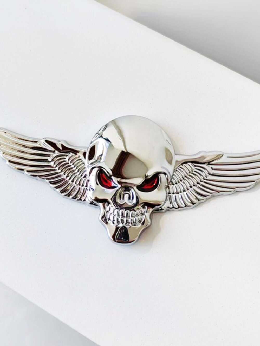 Silver Harley Davidson Metal Skull with Wings Emblem Badge 4.35x2 Inch Decal